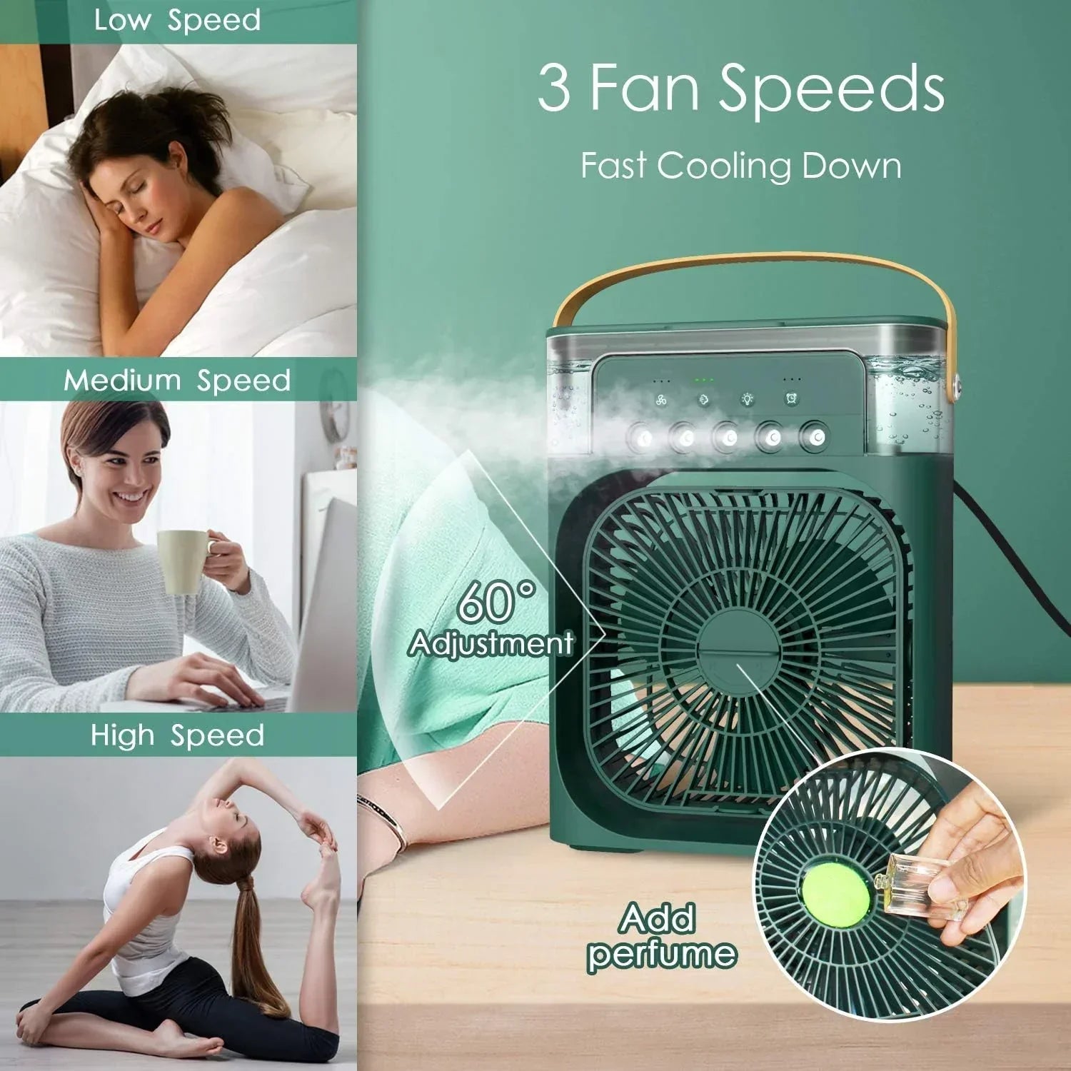 (FREE HOME DELIVERY) Portable Air Conditioner Fan With 3 Wind Speeds, Humidifier With LED Night Light Water Mist Fans Prime deals