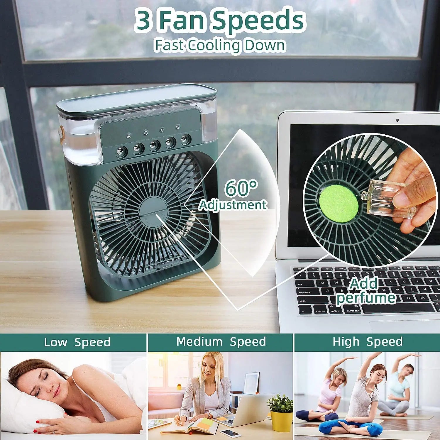 (FREE HOME DELIVERY) Portable Air Conditioner Fan With 3 Wind Speeds, Humidifier With LED Night Light Water Mist Fans Prime deals